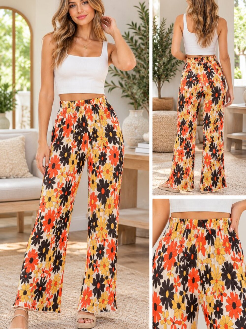 Bailey Rose Women's Floral Pleated Pants Mod Retro Wide Flair Leg Size X-Small